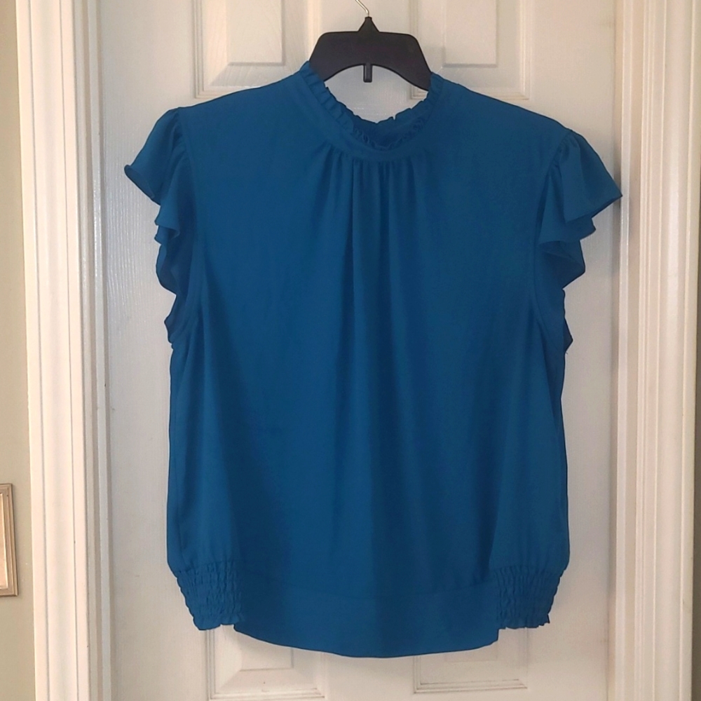 Teal dressy top that buttons down back